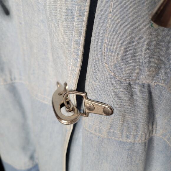 Striped Color block Zip And Shackle Hooded Oversized Denim Jacket Unisex Small - Picture 5 of 16